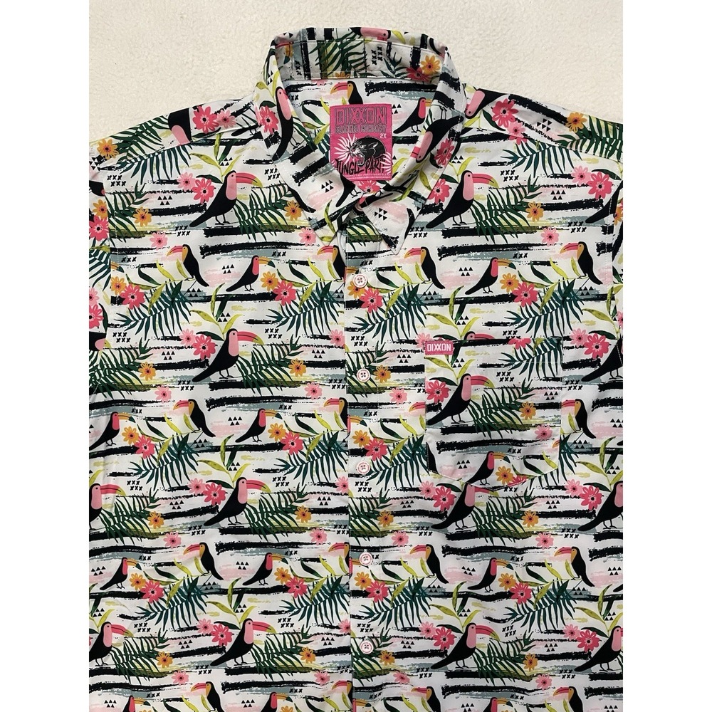 Dixxon Flannel Shirt Mens Size 2XL Jungle Party Short Sleeve Hawaiian Stretch